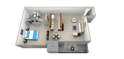 Floor plan for 1 bed, 1 bath, 700 sqft